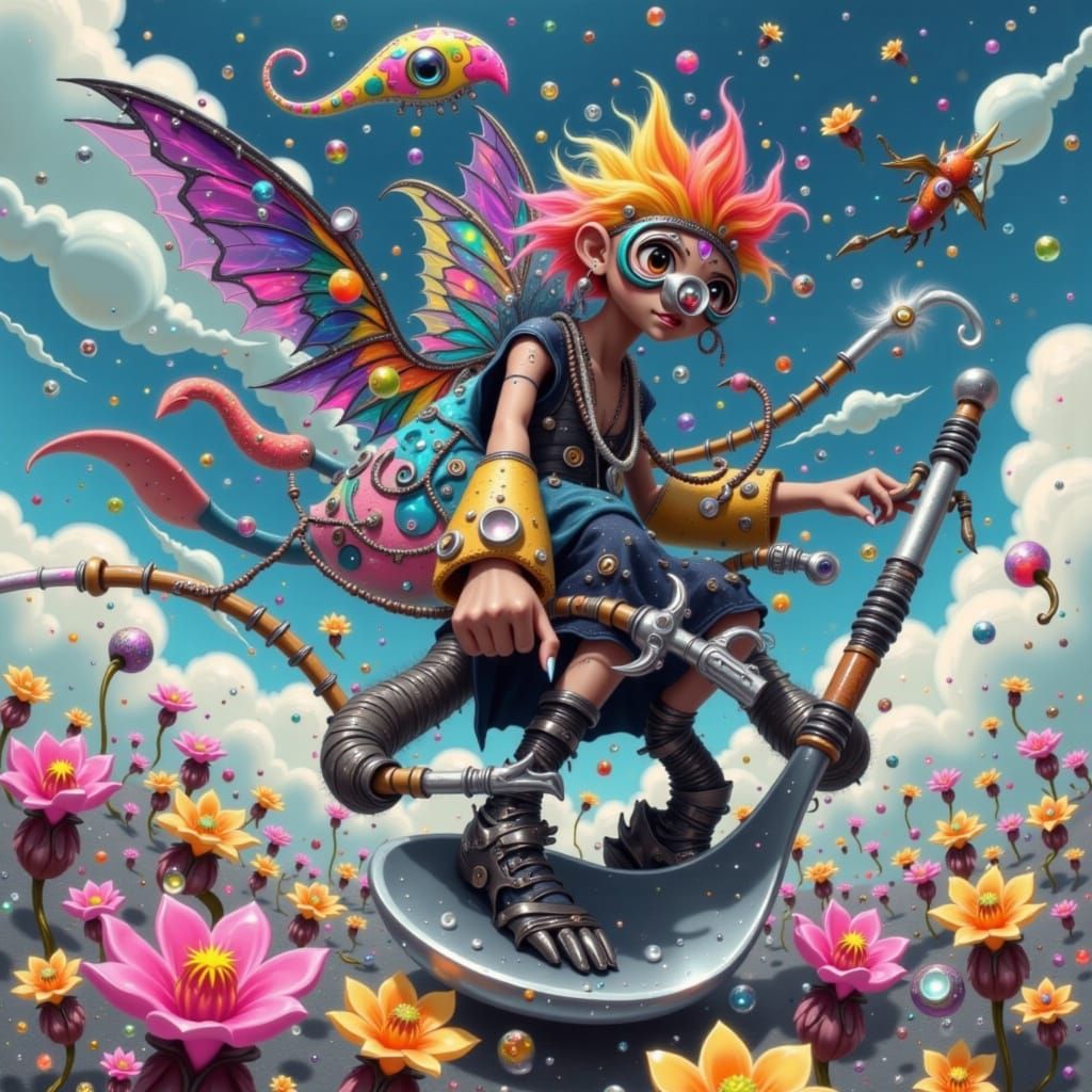 Whimsical Musician on a Silver Ladle