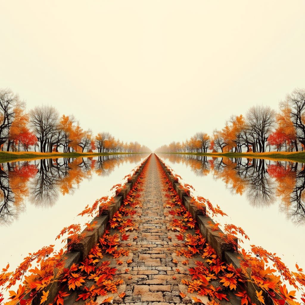 Infinite Mirror: Glitch Art Autumn Landscape