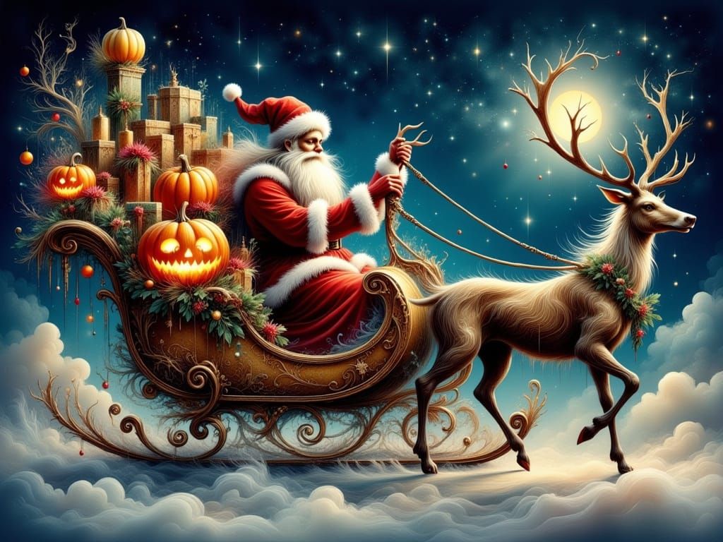 Haunted Christmas Sleigh with Ghostly Companion
