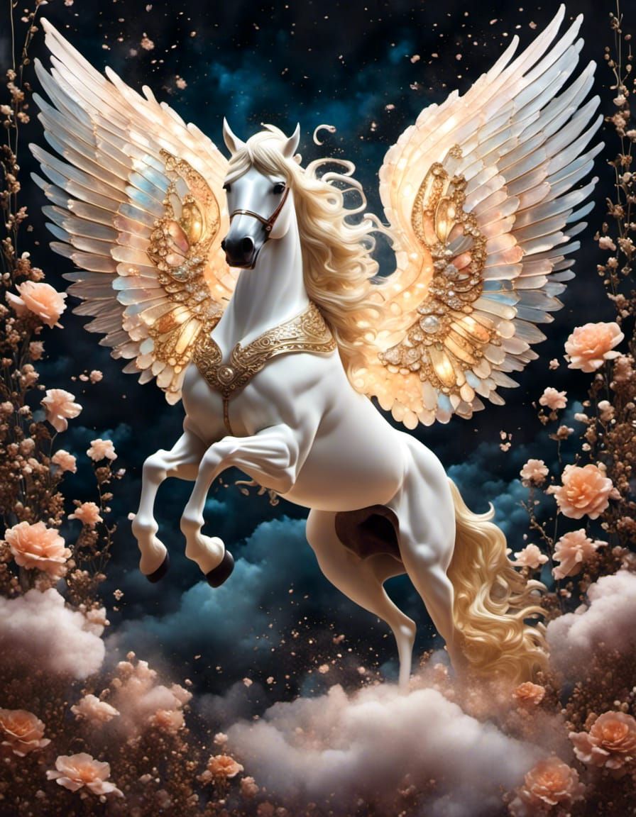 Stained Glass Pegasus in Dreamlike Setting