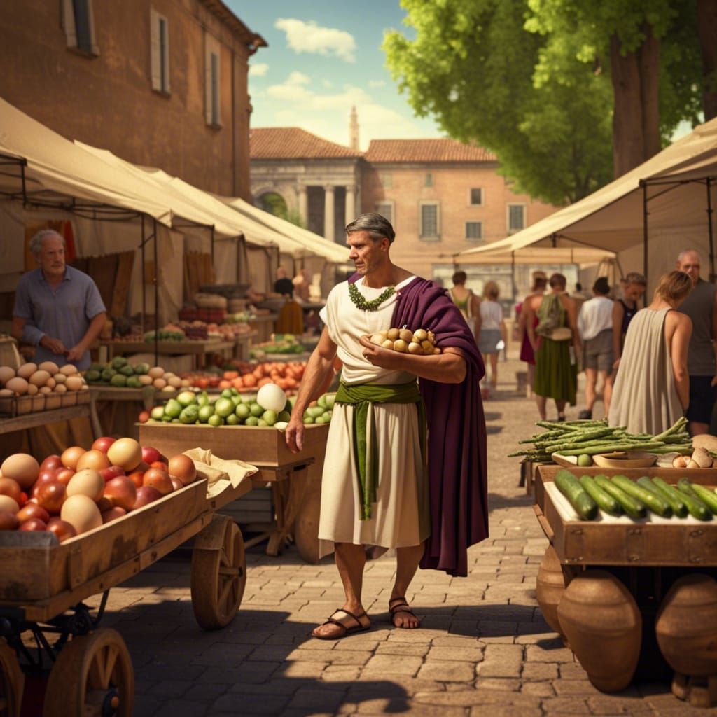 Hyperrealistic Roman Farmers Market in Ancient City