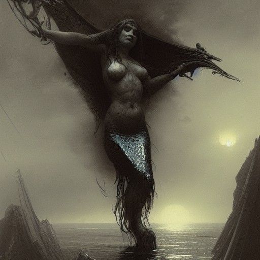 Horror Mermaid in Gustave Doré Style