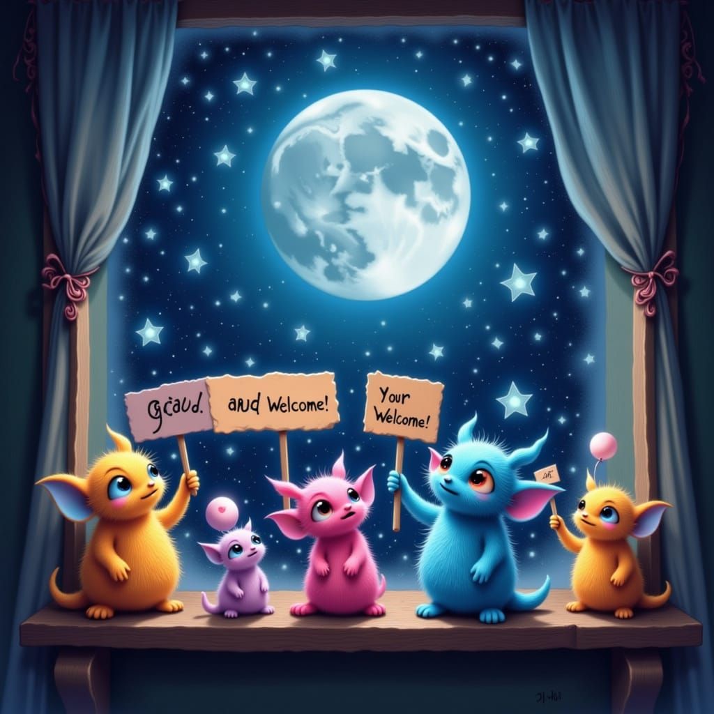 Playful Monsters Welcome You Under Starry Night