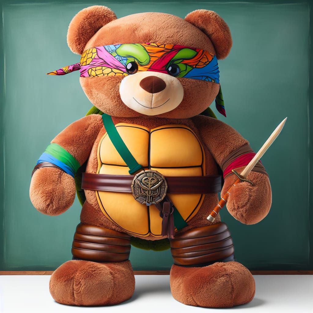Teddy Bear as Turtle Warrior: A Cuddly Cosplay