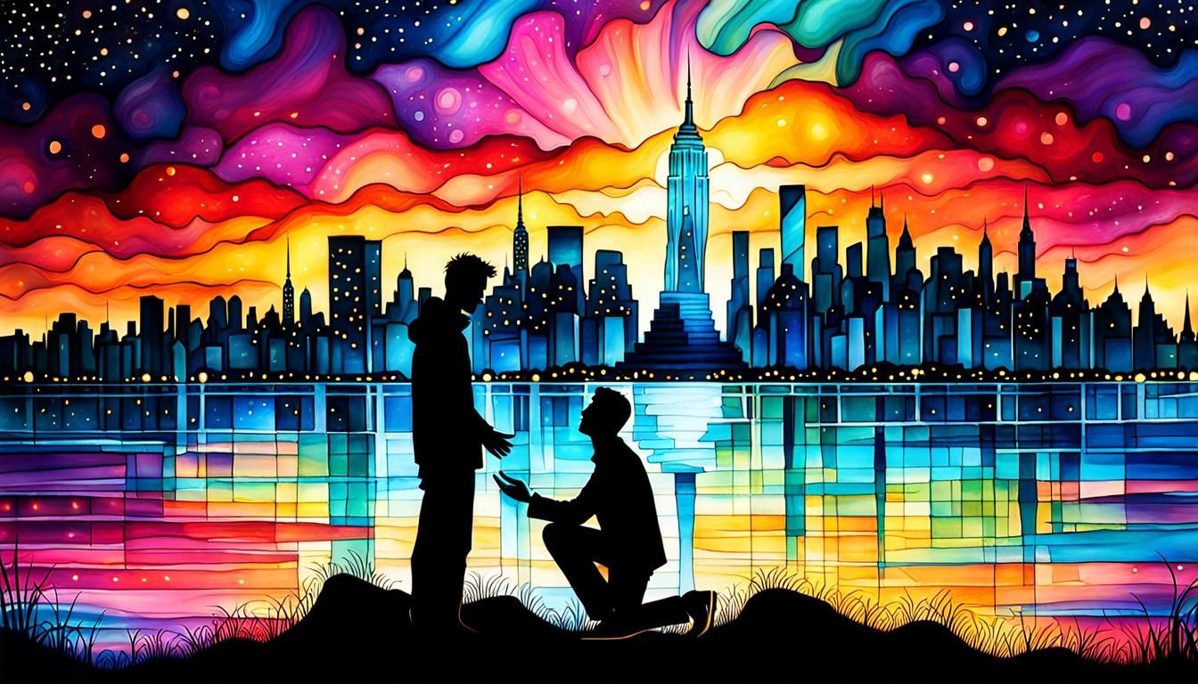 Romantic NYC Proposal in Alcohol Ink Style