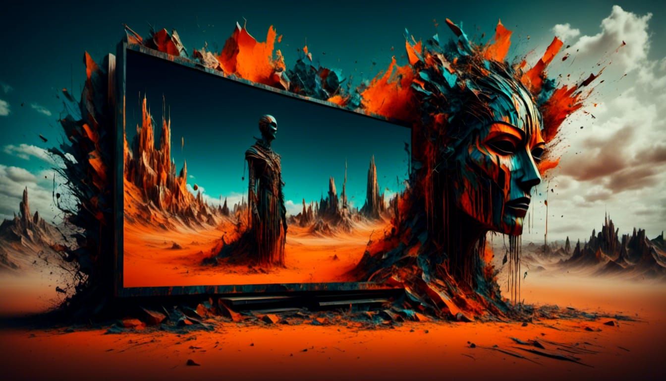 Surreal TV in Desert Landscape, Digital Art