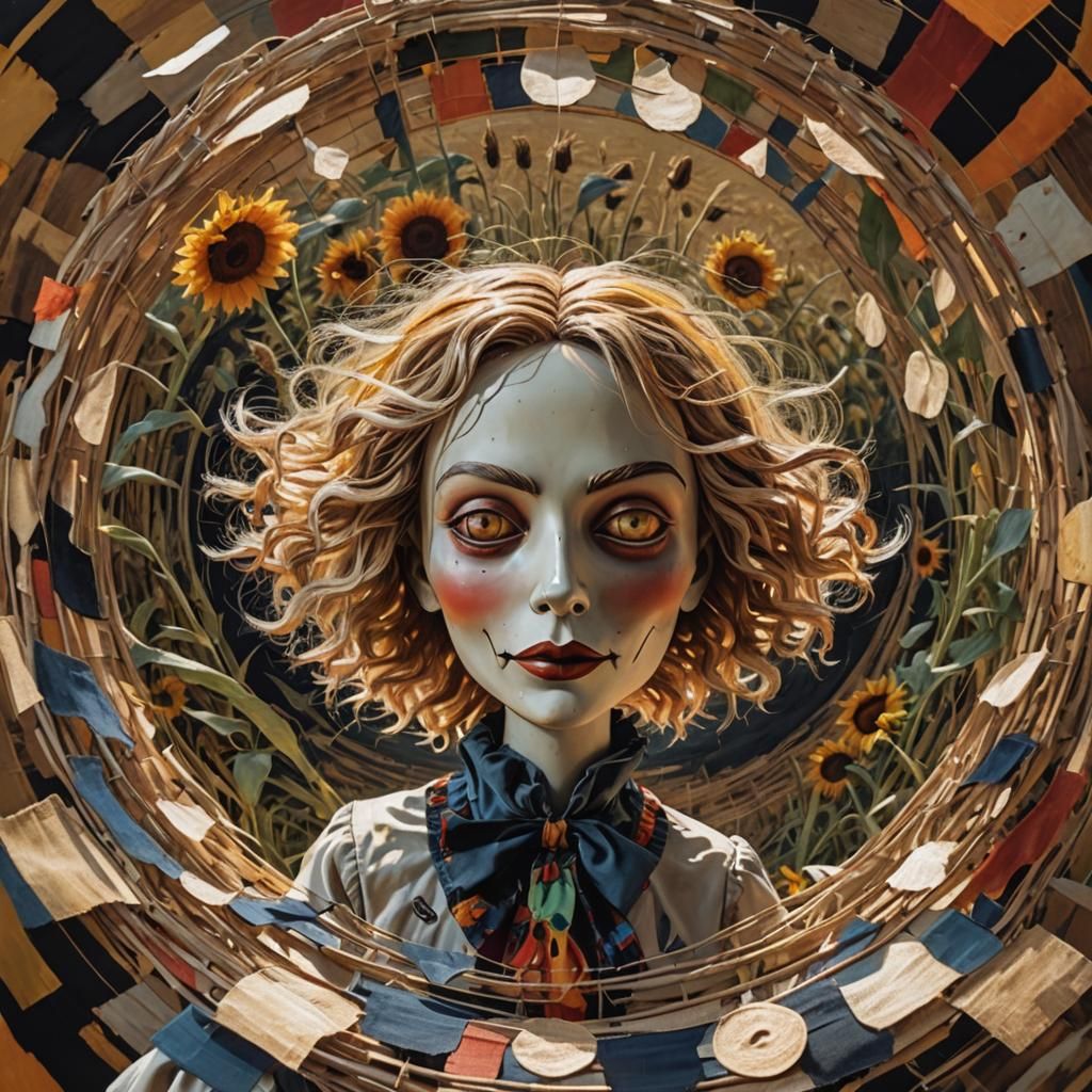 Scarecrow's Surreal Victory in Golden Wheat Field