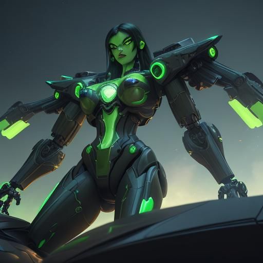Shego Drives a Giant Robot with Green Flames