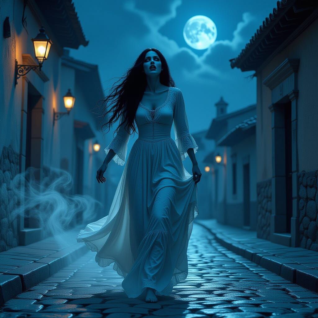 Ghostly La Llorona Screams in Gothic Nightscape