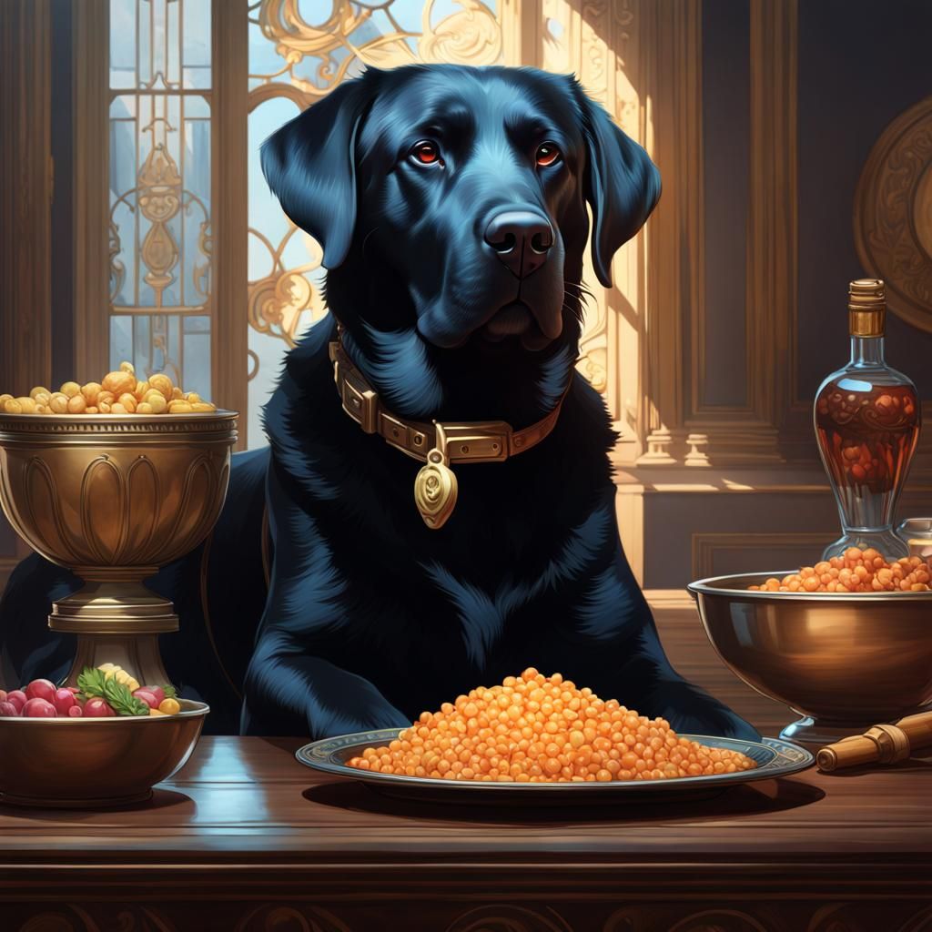Labrador Retriever Demands Dinner: Hyperdetailed Digital Art
