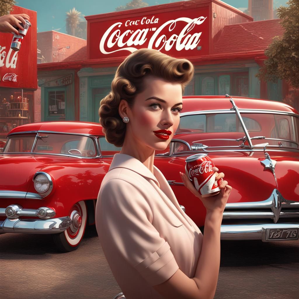 Vintage 1950s Coca-Cola Ad: Detailed Matte Painting