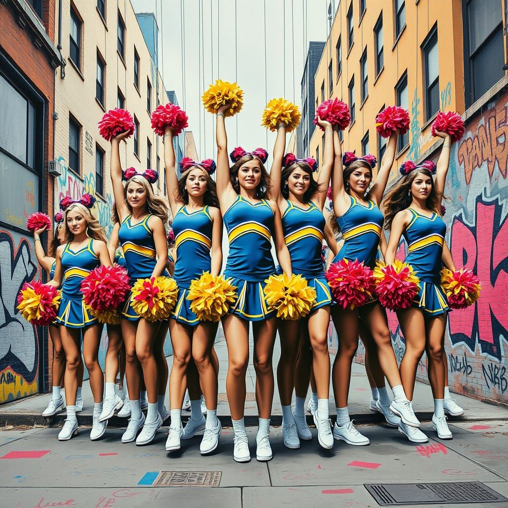 American Cheerleaders Form Vibrant Pyramid in Street Art-Ins...