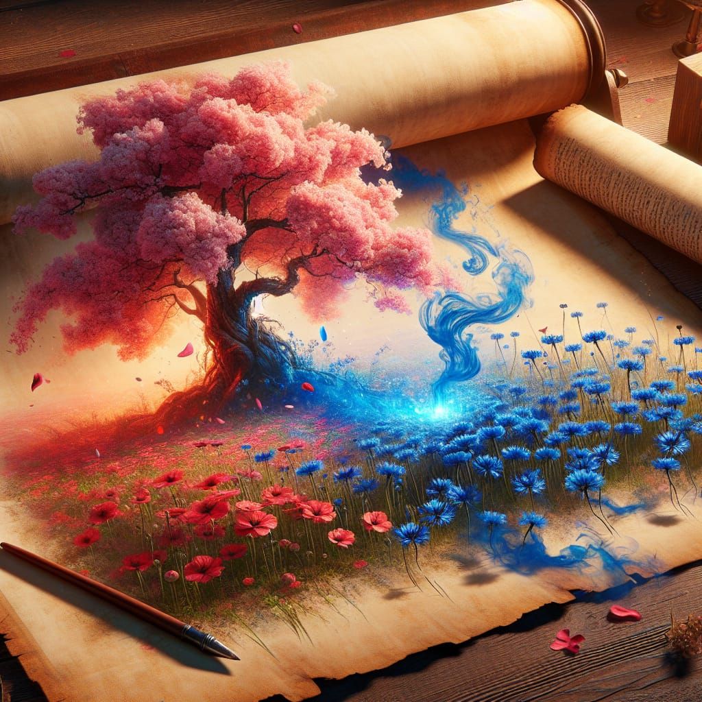 Ancient Scroll Unfolds to Reveal Vibrant Sakura Scene