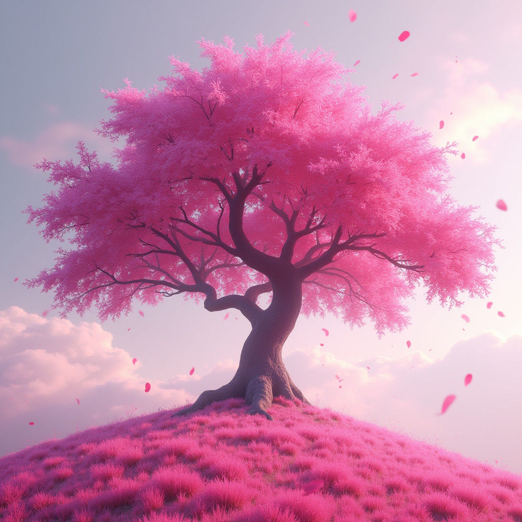Pink Tree on Pink Hill: Fantasy Concept Art