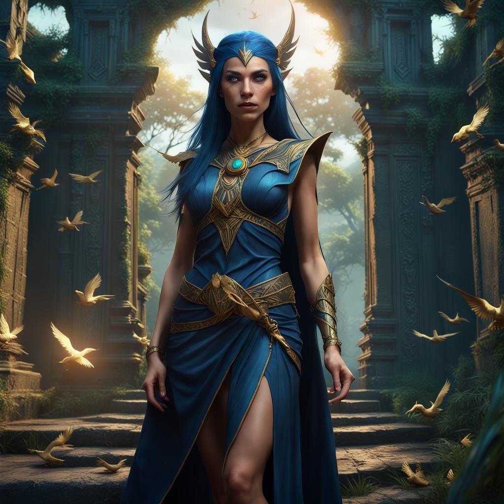 Half-Elf Sorceress in Jungle Temple Ruins