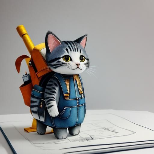 Watercolor Kitten Ready for Adventure