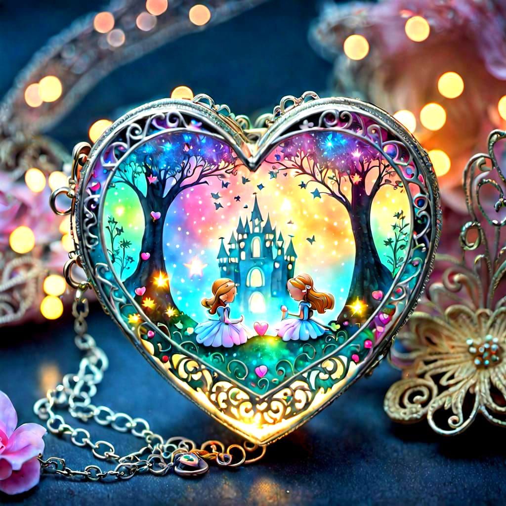 Fantasy Princess in Silver Locket with Fairy Kingdom