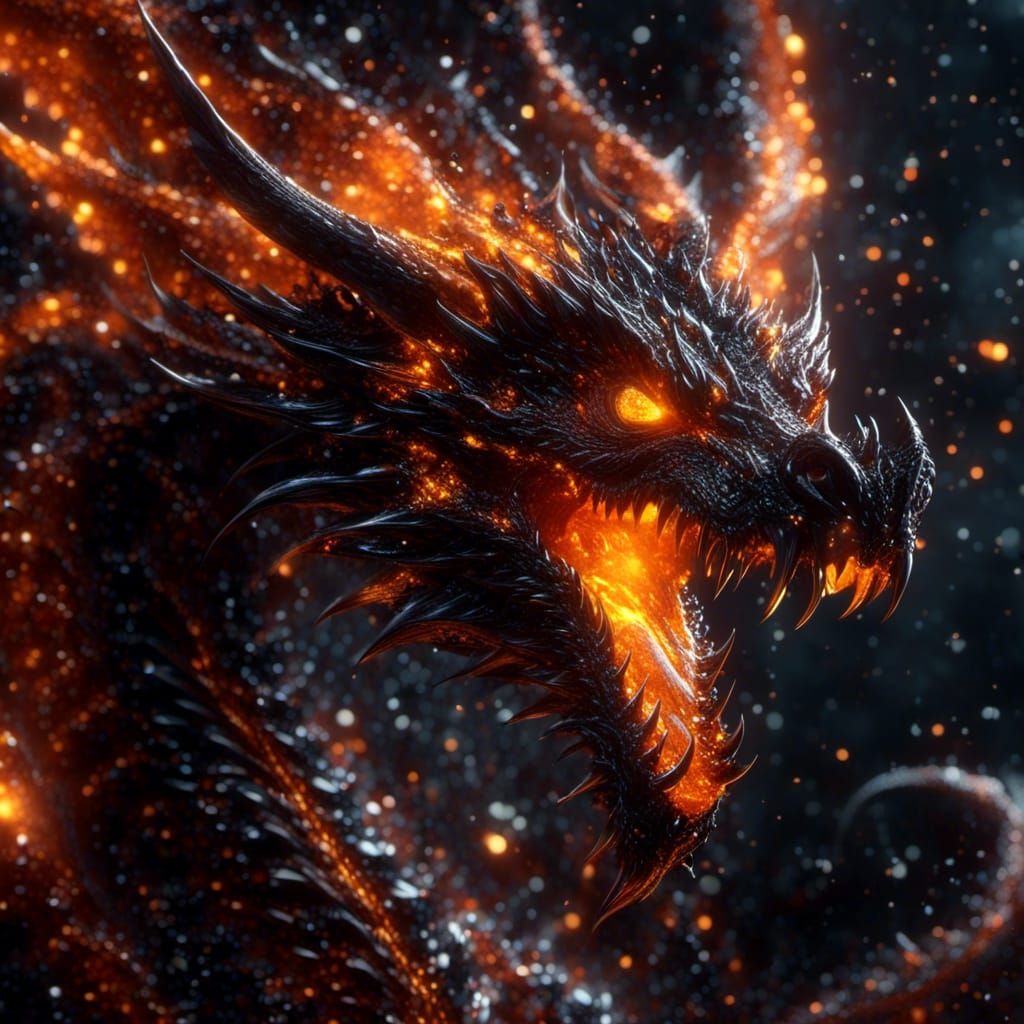 Fearsome Orange and Black Dragon Breathing Fire