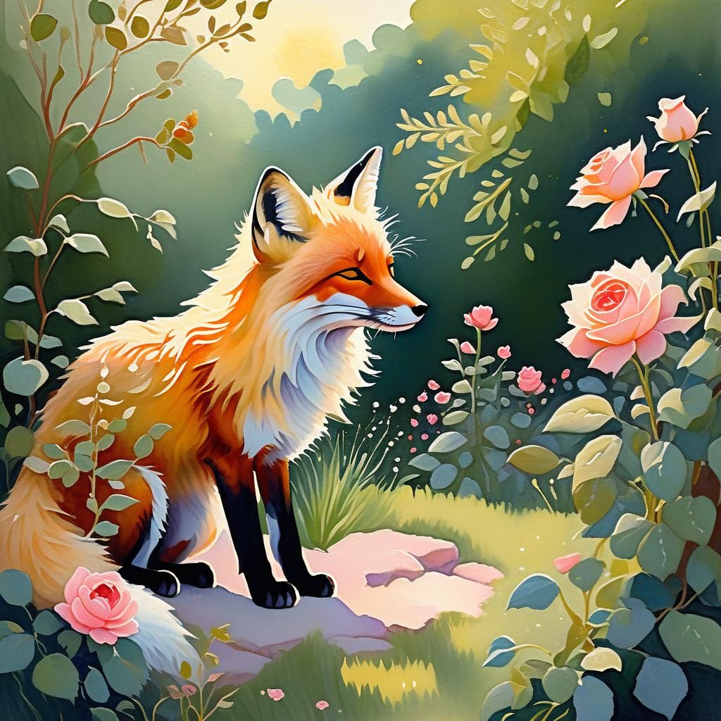 Little Prince and Fox in Gouache Garden