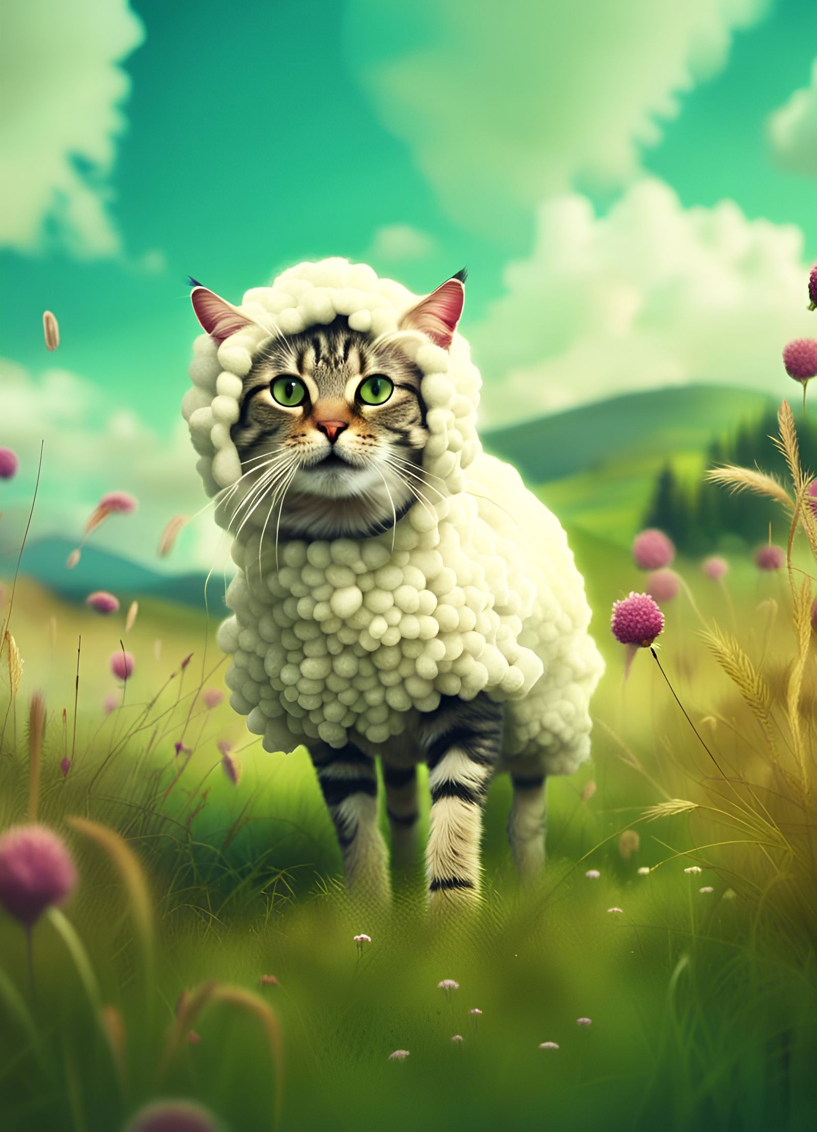 A cat is diguised as sheep 🤭