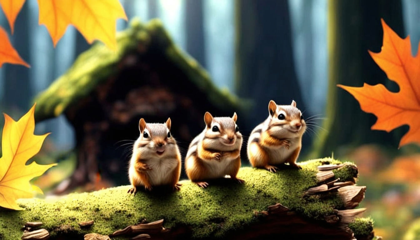 Tiny Chipmunk Manor in Autumn Forest