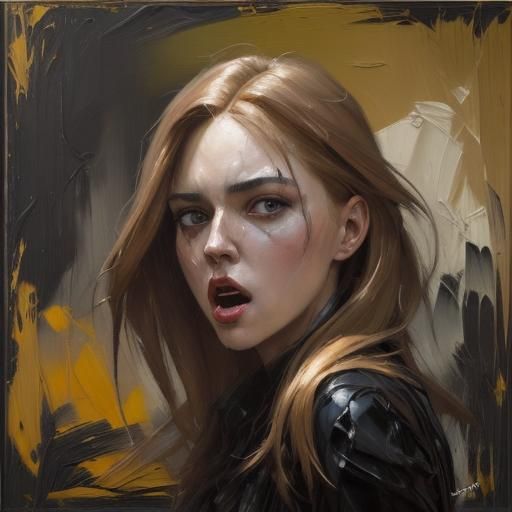 Sinister Face with Blond Hair in Expressionist Style