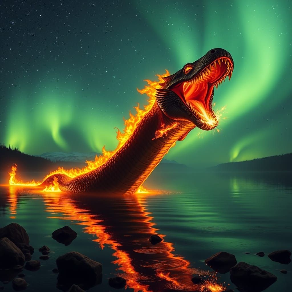 Fire Serpent Emerges Under Meteor Shower