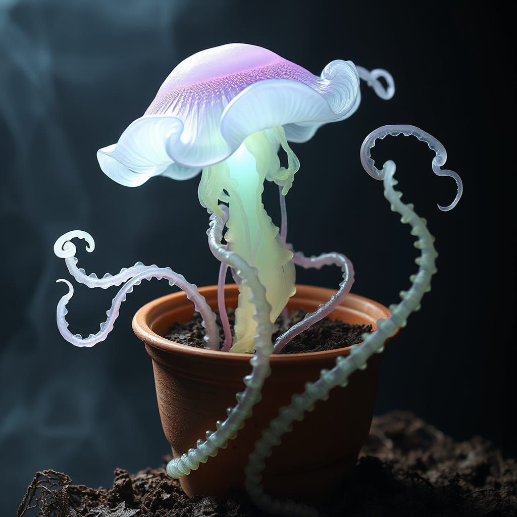 Luminous, Undulating Plant Blooms in Earthy Terracotta Pot