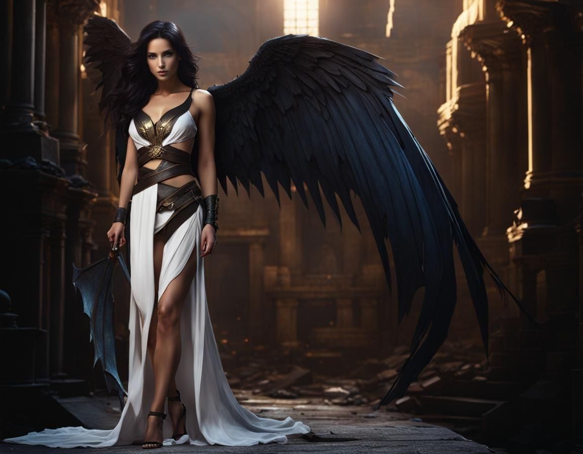 Urban Fantasy Angel with Broken Wings