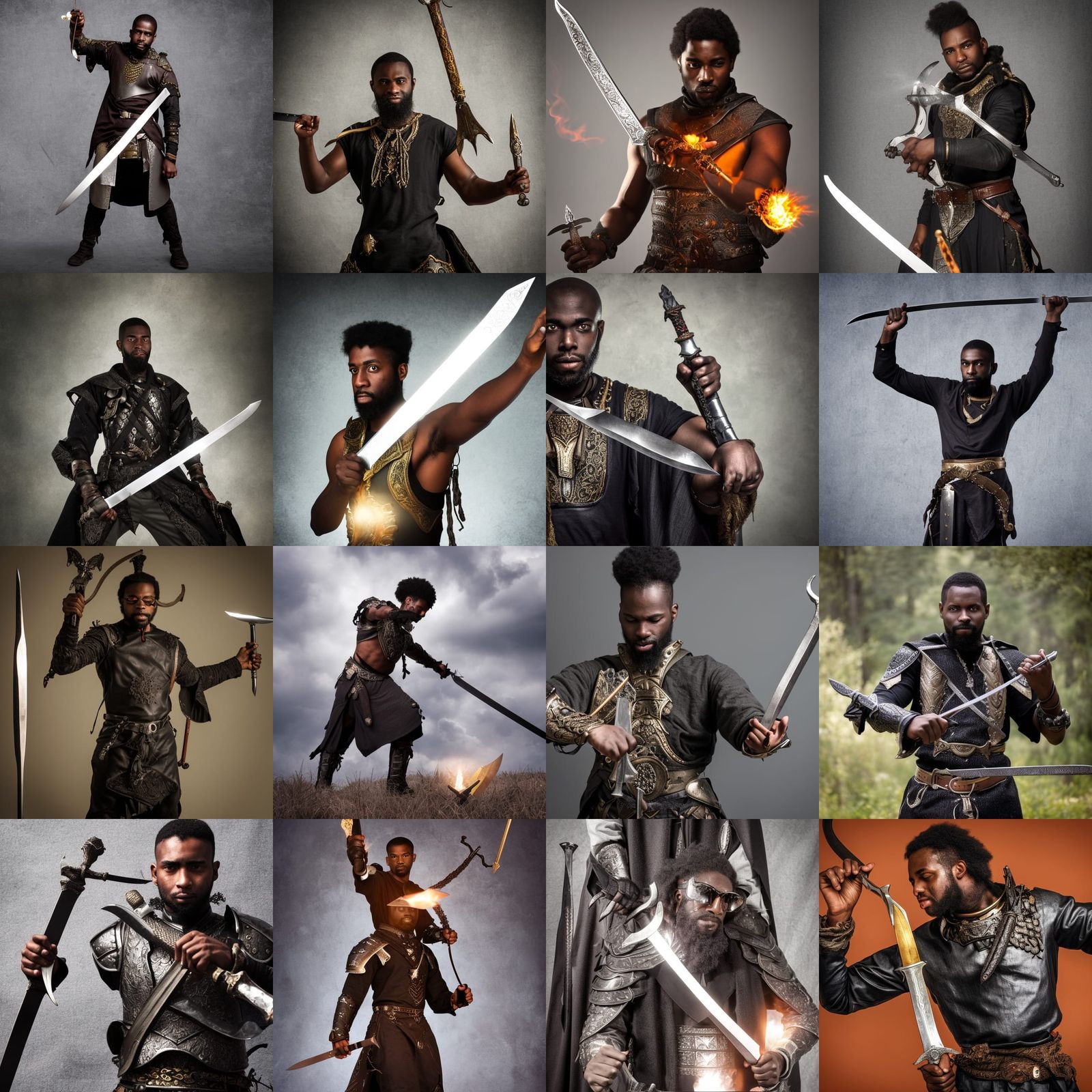 Powerful Black Warrior Mage with Sword and Magic