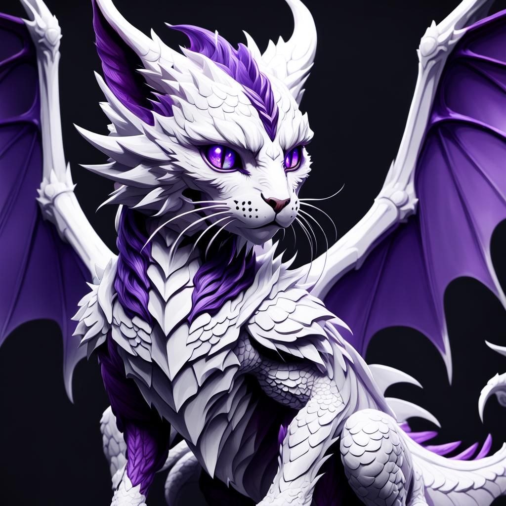 White purple Dragon Cat with wings the wizard, fantasy