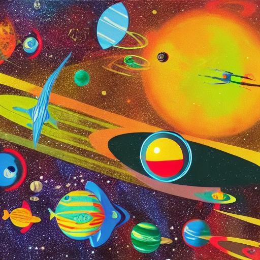 Alien Fish Swim Among Planets in Pop Art