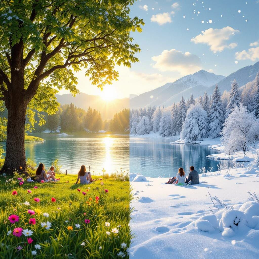 Summer vs Winter Split Scene: Nature's Contrast