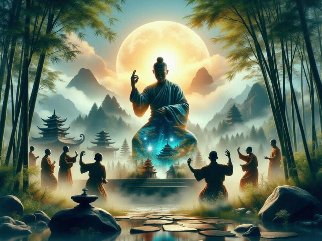 Buddhist Monk in Holographic Balance