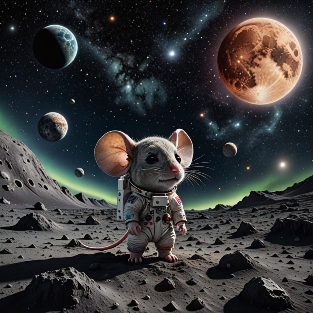 Adorable Chibi Mouse Explores the Lunar Night Sky in Hyper R...