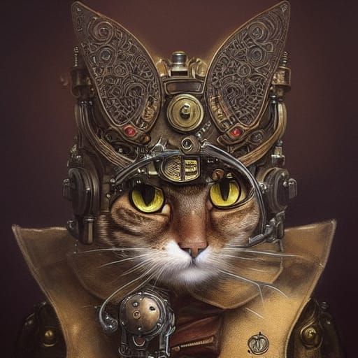 Steampunk Cat in Intricate Military Armor