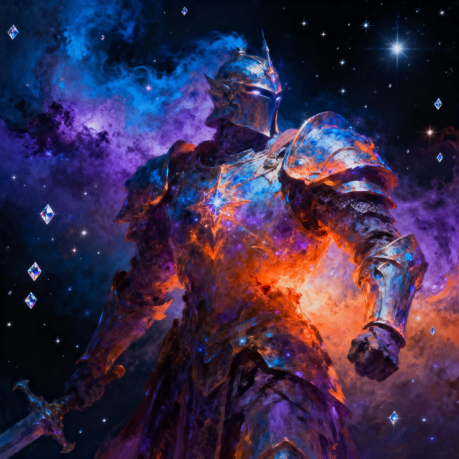 Celestial Knight Nebula in Starry Night Sky