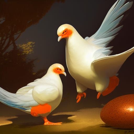 Egg Pigeons Exchange Beaks: Hyperdetailed Concept Art