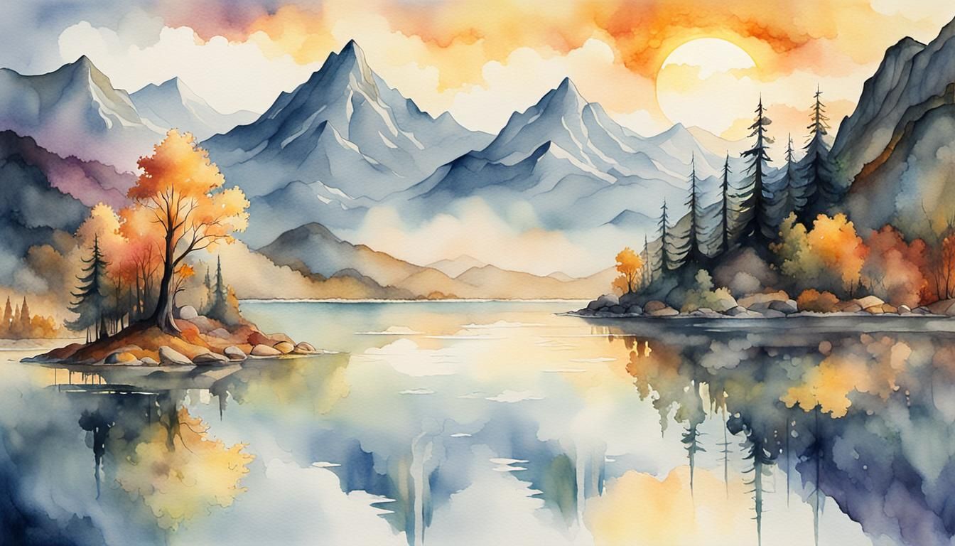 Serene Fantasy Landscape in Vibrant Watercolor Style