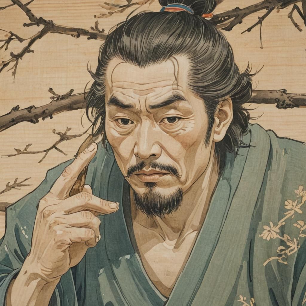 Samurai Drinking Sencha: Ukiyo-e Woodblock Print