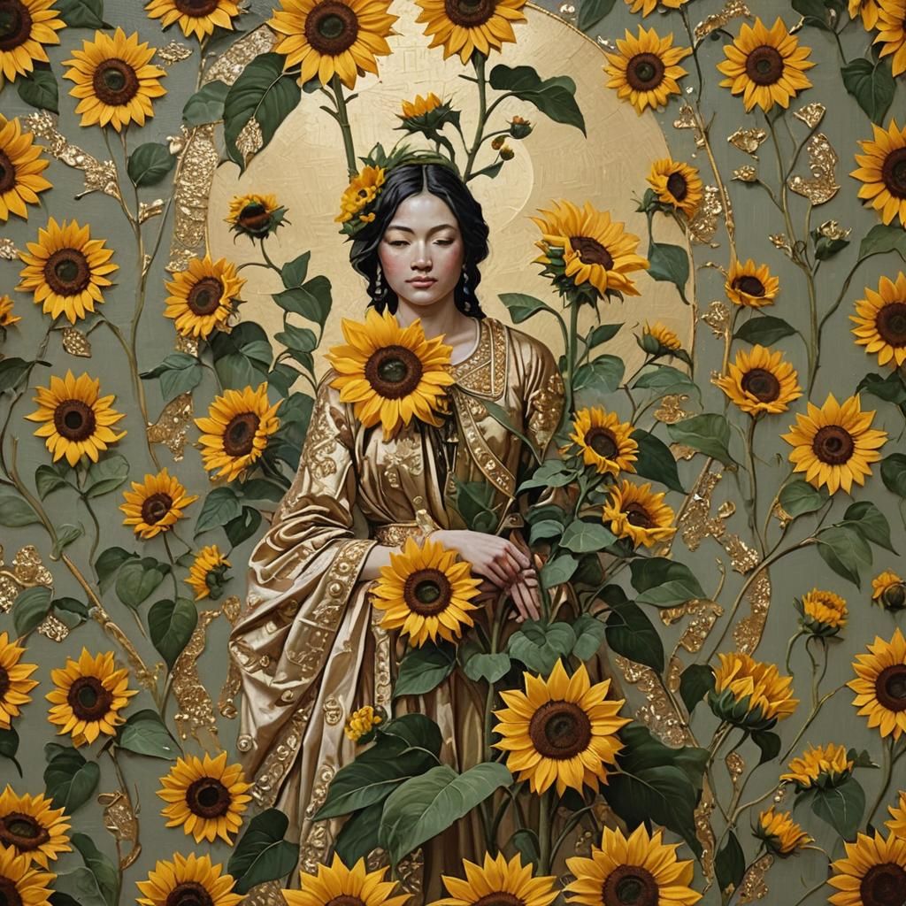 Embroidered Floral Fantasy: An Oil Painting