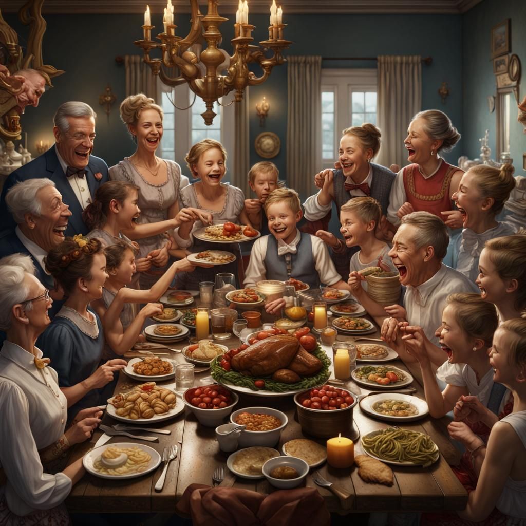 Festive Thanksgiving Family Dinner in Rockwell Style