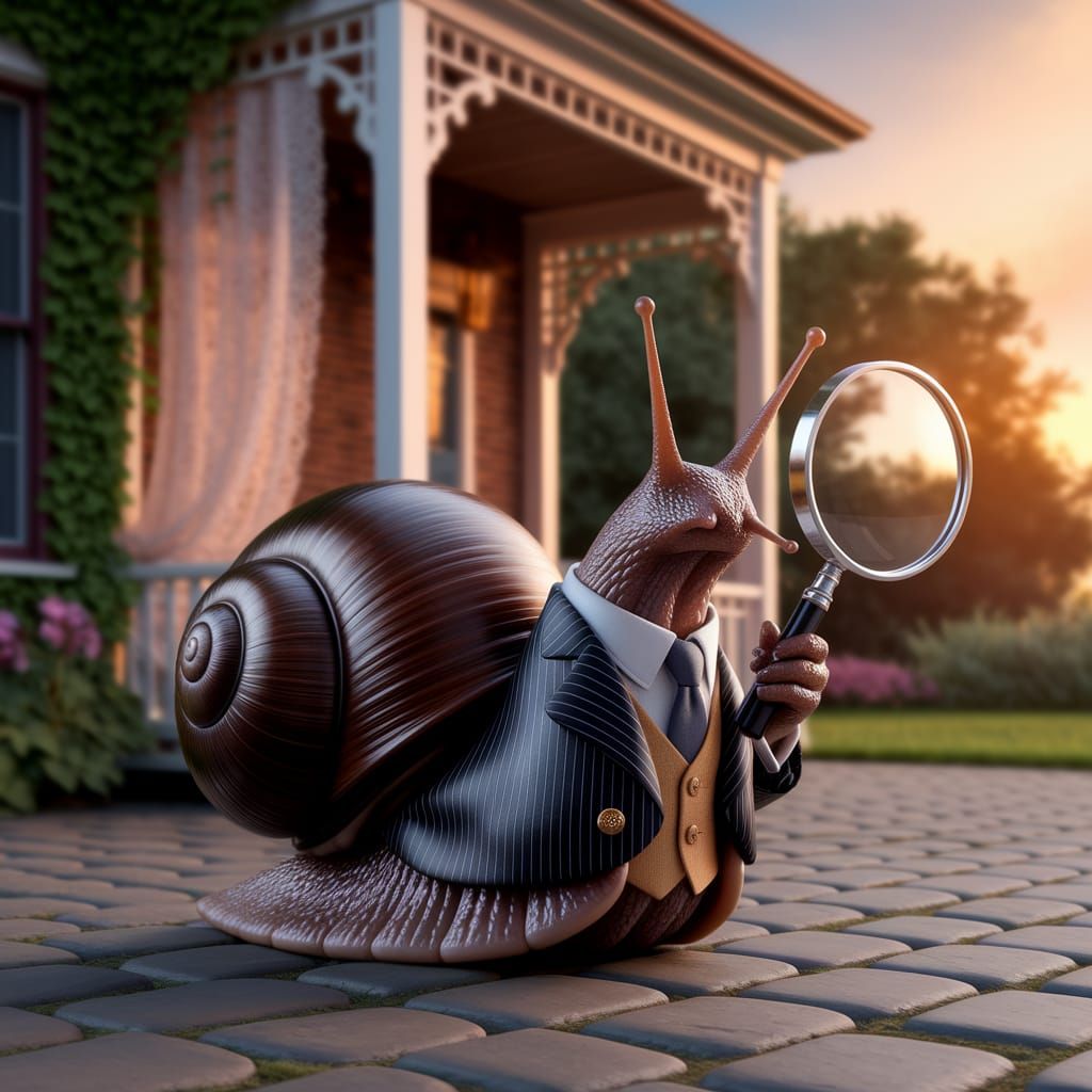 Snail Detective in Victorian Setting: Vintage Photograph