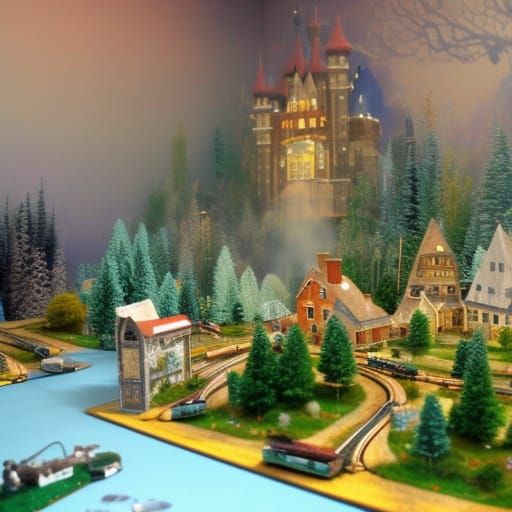 Miniature Toy Train Set in Ethereal Style
