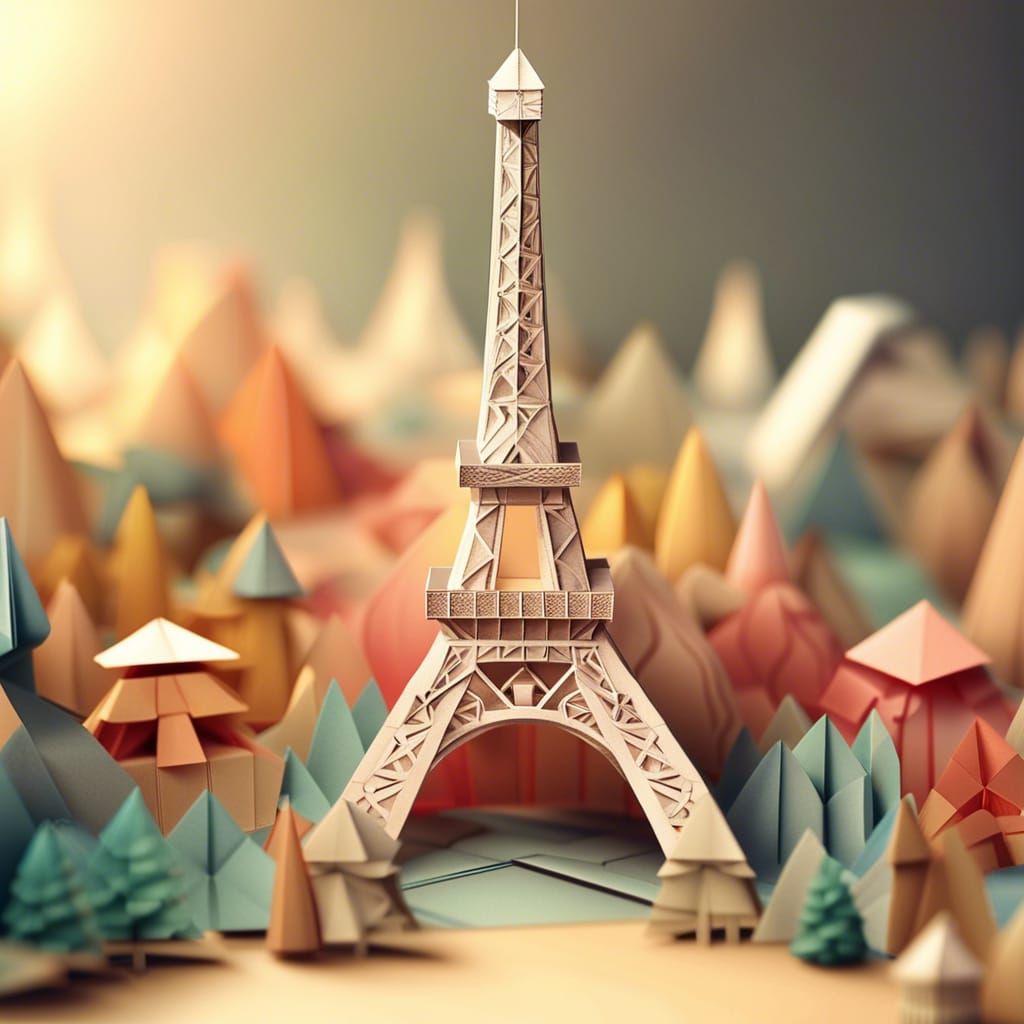 Eiffel Tower in Paris: Origami Style Papercraft