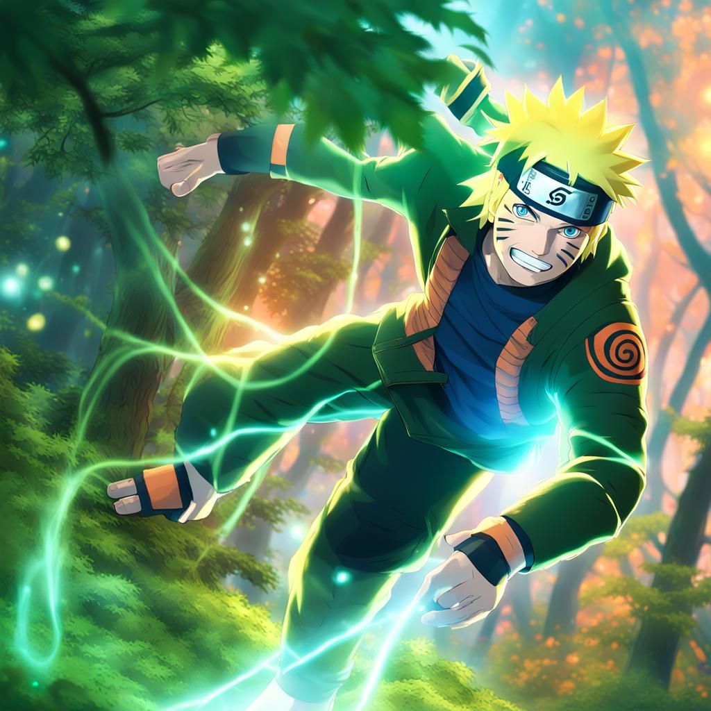 Heroic Naruto in Mystical Forest Concept Art
