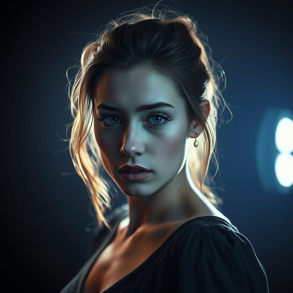 Hyperrealistic Portrait in Moody, High-Contrast Cinematic St...