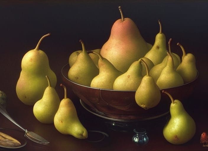 Pears on Garden Table: Hyperdetailed Still Life