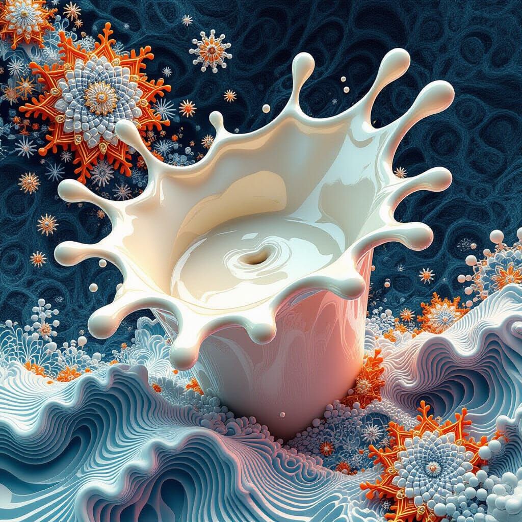 Whimsical Milk Splash with Fractal Patterns