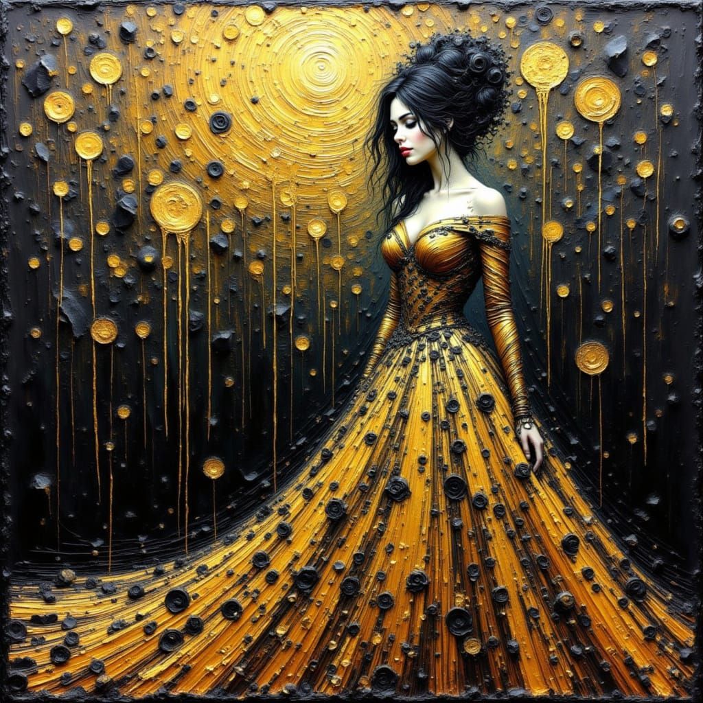 Alien Queen Portrait in Impasto with Gold Accents